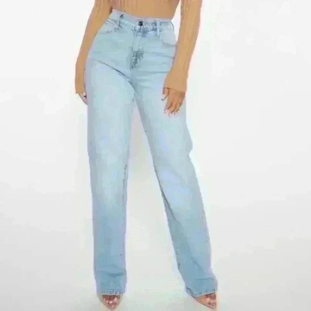 Fashion Nova Light Blue Wash Can’t You Relax Straight Leg Denim Jeans Size 3